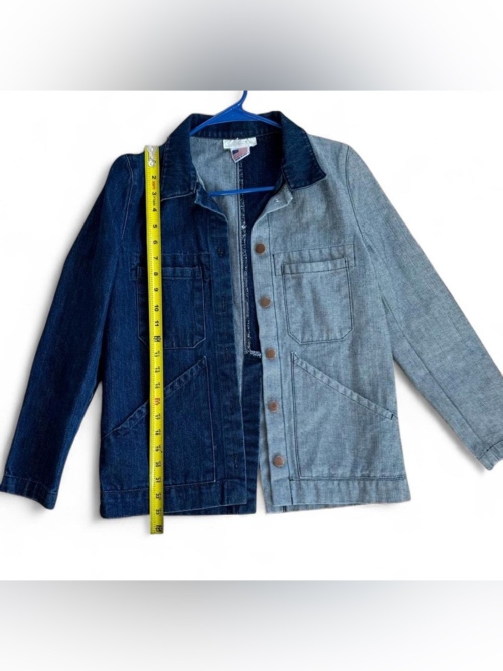 CARLEEN Two-Tone Triangle Designer Denim Jacket Womens  XS MADE IN USA